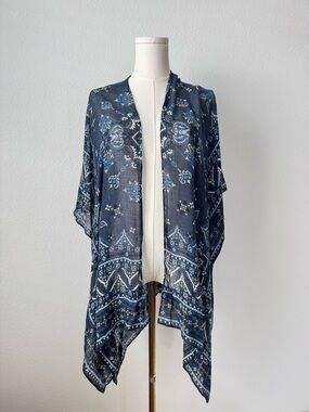 Lucky Brand Boho Indie Beach Kimono Sheer Paisley Open Front OS Cover Up